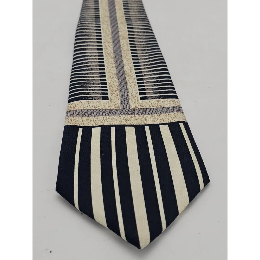 Museo Art Deco Silk Handmade Necktie Modern Linear Symmetry Striped Hand Made